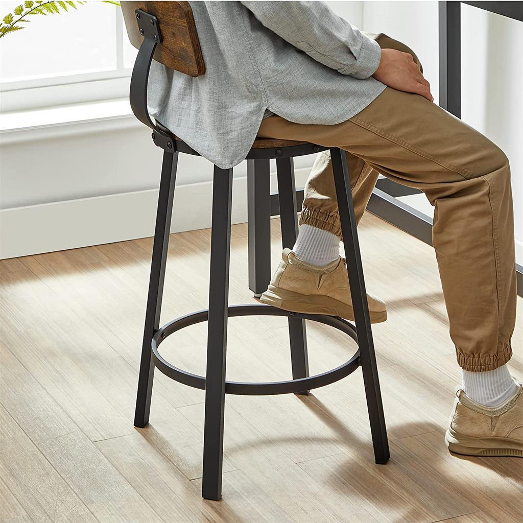 Kitchen Stools with Backrest, 24.6-Inch Brown and Black FredCo