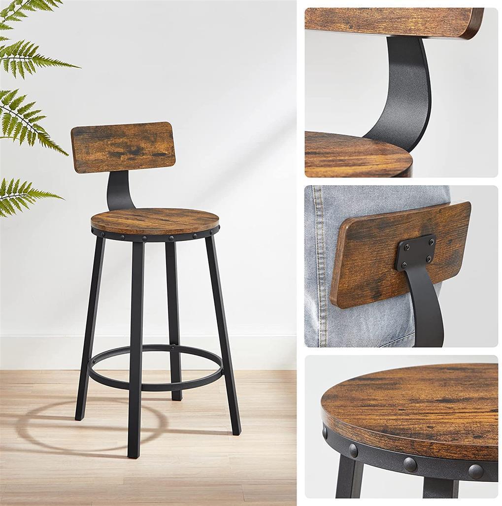 Kitchen Stools with Backrest, 24.6-Inch Brown and Black FredCo