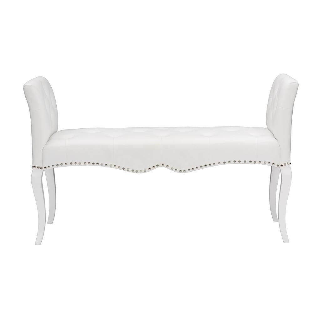 Kristy Modern and Contemporary White Faux Leather Classic Seating Bench FredCo