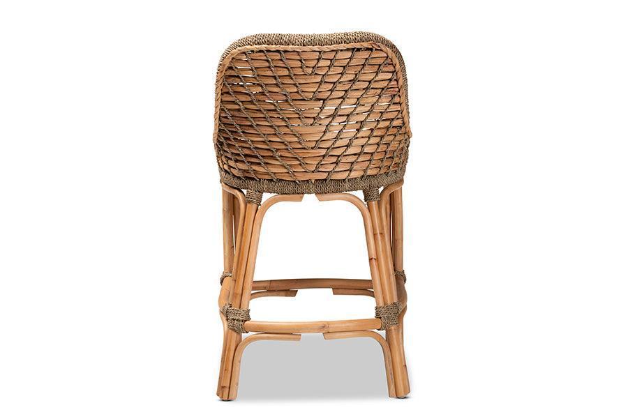 Kyle Modern Bohemian Natural Brown Woven Rattan Counter Stool with Cushion FredCo