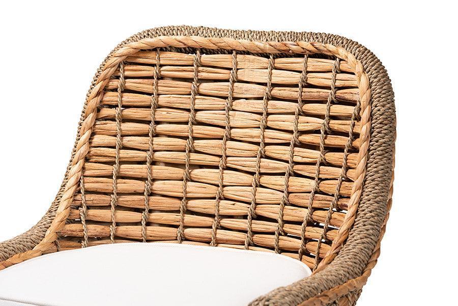 Kyle Modern Bohemian Natural Brown Woven Rattan Counter Stool with Cushion FredCo