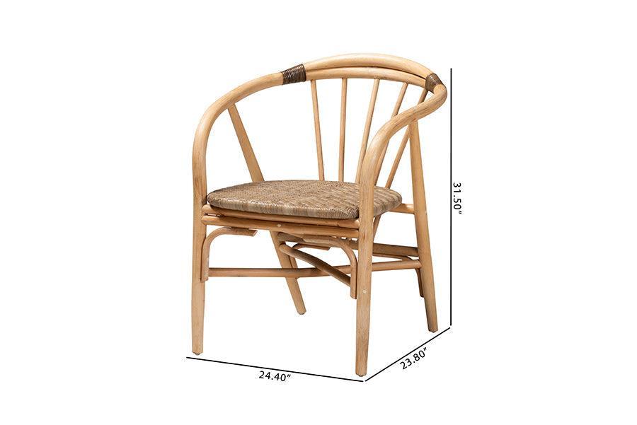Kyoto Modern Bohemian Natural Brown Rattan 2-Piece Dining Chair Set FredCo