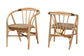 Kyoto Modern Bohemian Natural Brown Rattan 2-Piece Dining Chair Set FredCo