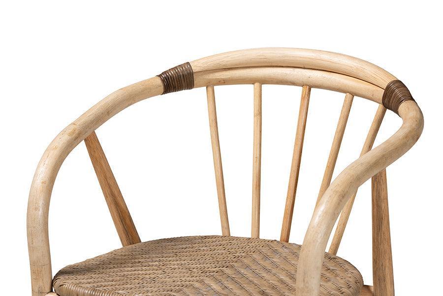 Kyoto Modern Bohemian Natural Brown Rattan 2-Piece Dining Chair Set FredCo
