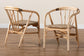 Kyoto Modern Bohemian Natural Brown Rattan 2-Piece Dining Chair Set FredCo