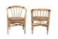 Kyoto Modern Bohemian Natural Brown Rattan 2-Piece Dining Chair Set FredCo