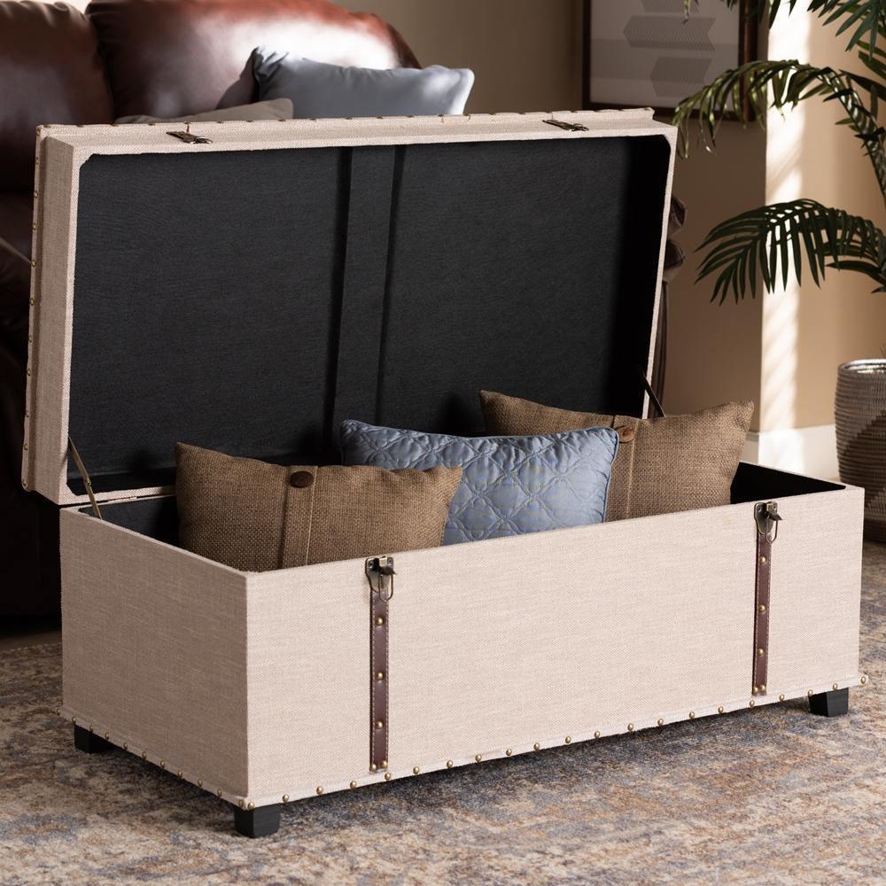 Kyra Modern and Contemporary Beige Fabric Upholstered Storage Trunk Ottoman FredCo