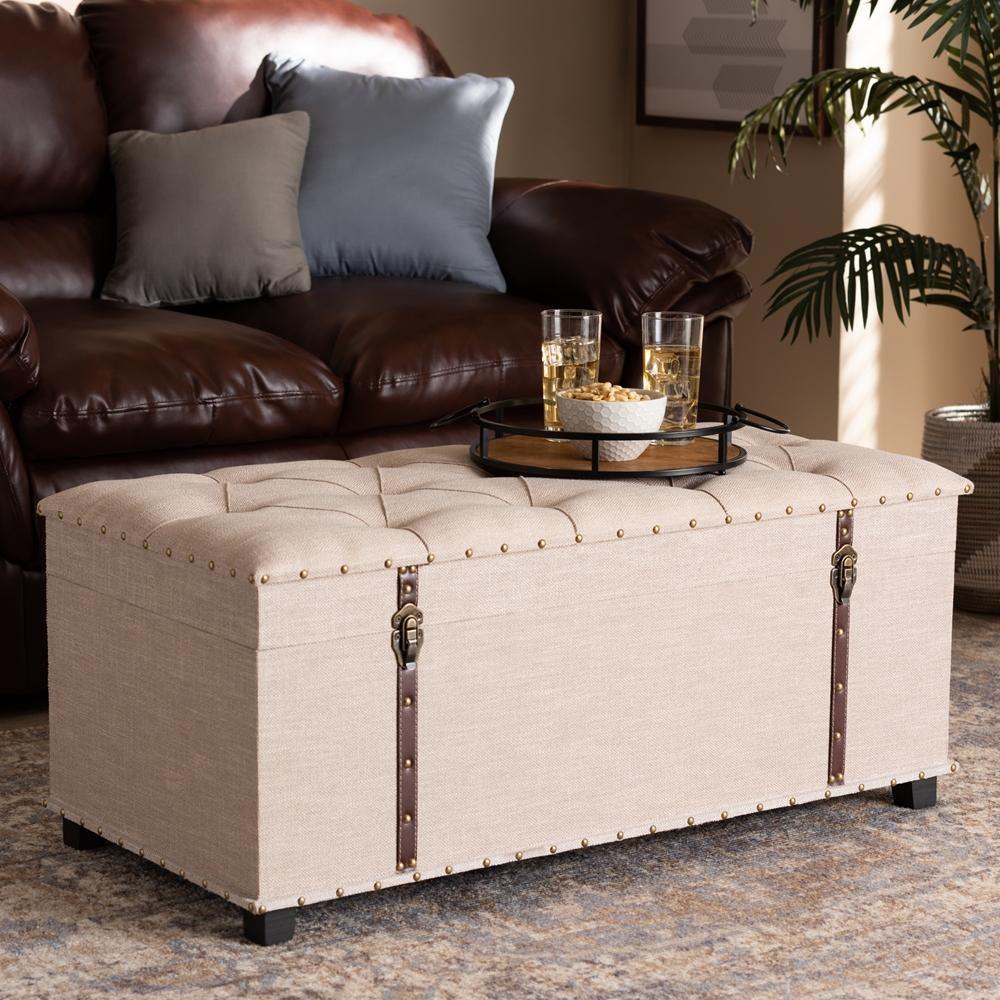 Kyra Modern and Contemporary Beige Fabric Upholstered Storage Trunk Ottoman FredCo