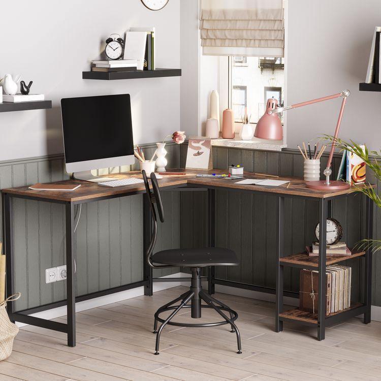L-Shaped Computer Desk Rustic Brown FredCo