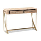 Lafoy Modern and Contemporary Natural Brown Finished Wood and Gold Finished 2-Drawer Console Table FredCo