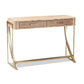 Lafoy Modern and Contemporary Natural Brown Finished Wood and Gold Finished 2-Drawer Console Table FredCo