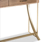 Lafoy Modern and Contemporary Natural Brown Finished Wood and Gold Finished 2-Drawer Console Table FredCo