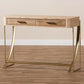 Lafoy Modern and Contemporary Natural Brown Finished Wood and Gold Finished 2-Drawer Console Table FredCo