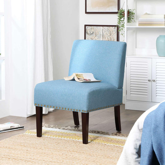 Lake Blue Slipper Chair with Solid Wood Feet FredCo