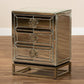 Laken Contemporary Glam and Luxe Mirrored and Antique Bronze Finished 3-Drawer Nightstand FredCo