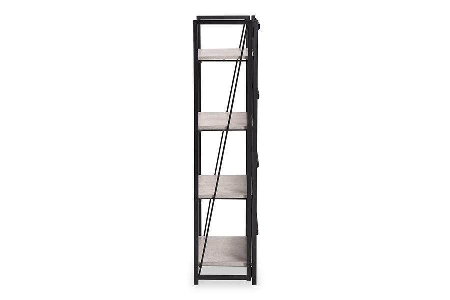 Lakota Modern Industrial Light Grey Finished Wood and Black Metal 4-Tier Display Shelf FredCo