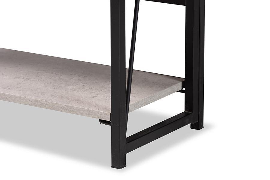 Lakota Modern Industrial Light Grey Finished Wood and Black Metal 4-Tier Display Shelf FredCo