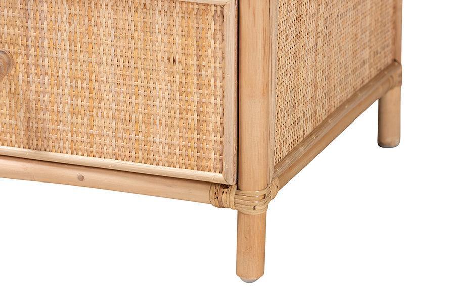 Lalo Modern Bohemian Natural Brown Rattan 1-Drawer Nightstand FredCo