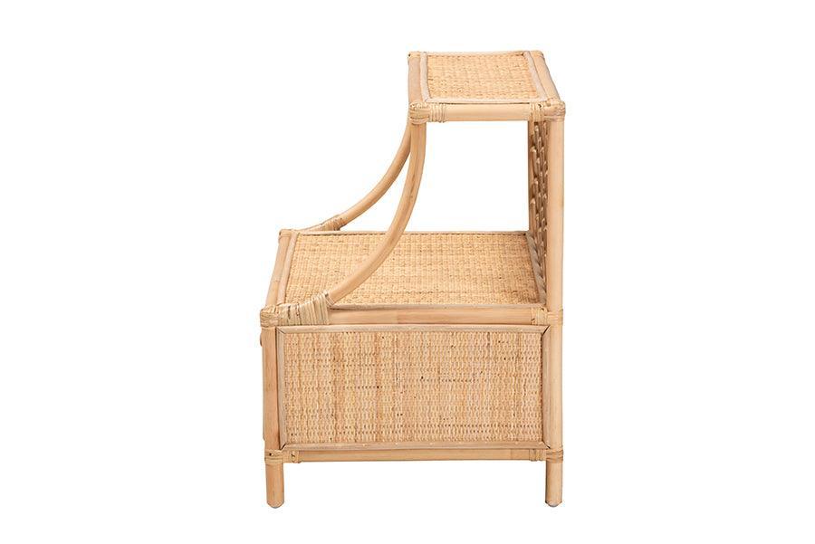 Lalo Modern Bohemian Natural Brown Rattan 1-Drawer Nightstand FredCo