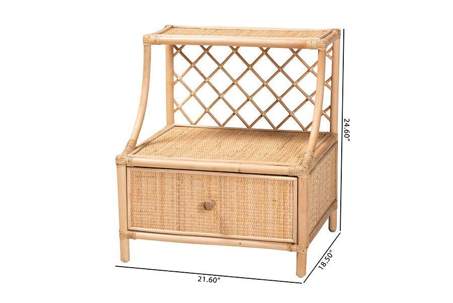 Lalo Modern Bohemian Natural Brown Rattan 1-Drawer Nightstand FredCo