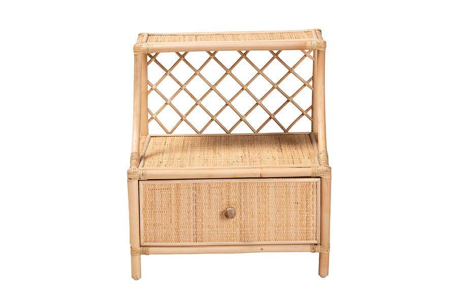 Lalo Modern Bohemian Natural Brown Rattan 1-Drawer Nightstand FredCo