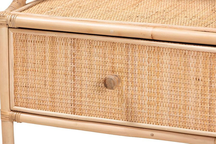 Lalo Modern Bohemian Natural Brown Rattan 1-Drawer Nightstand FredCo