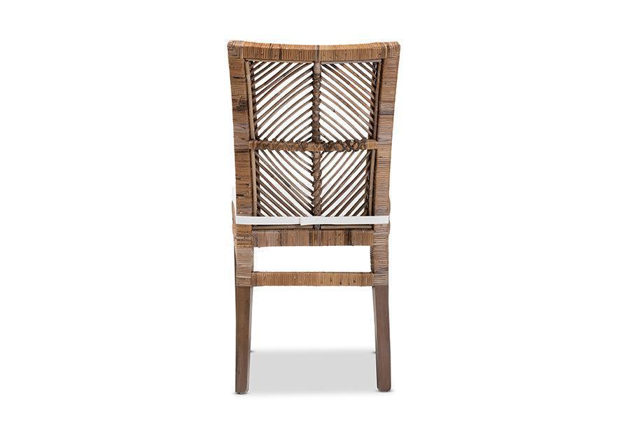 Laluna Modern Bohemian Grey Natural Rattan and Mahogany Dining Chair with Cushion FredCo