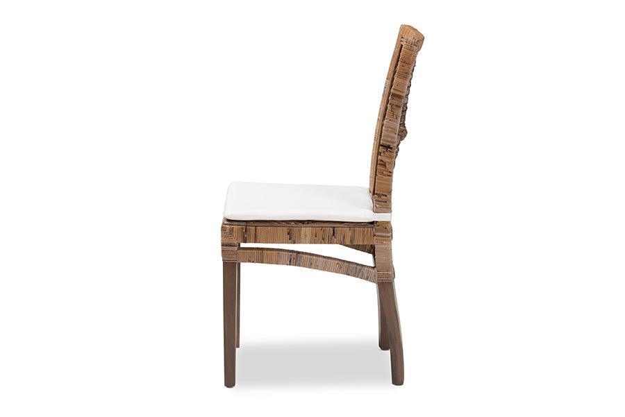 Laluna Modern Bohemian Grey Natural Rattan and Mahogany Dining Chair with Cushion FredCo