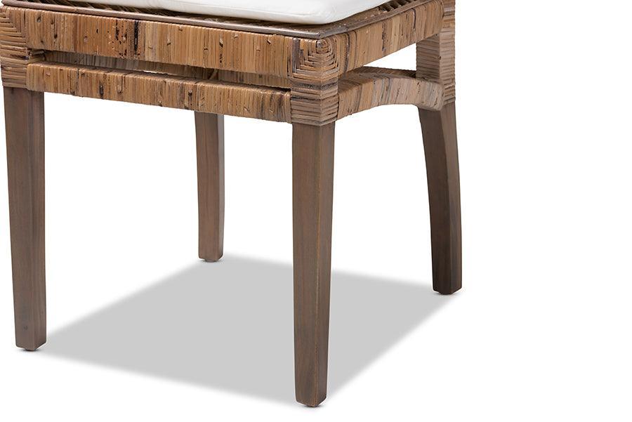Laluna Modern Bohemian Grey Natural Rattan and Mahogany Dining Chair with Cushion FredCo