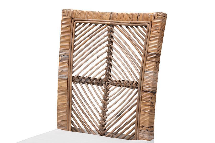 Laluna Modern Bohemian Grey Natural Rattan and Mahogany Dining Chair with Cushion FredCo