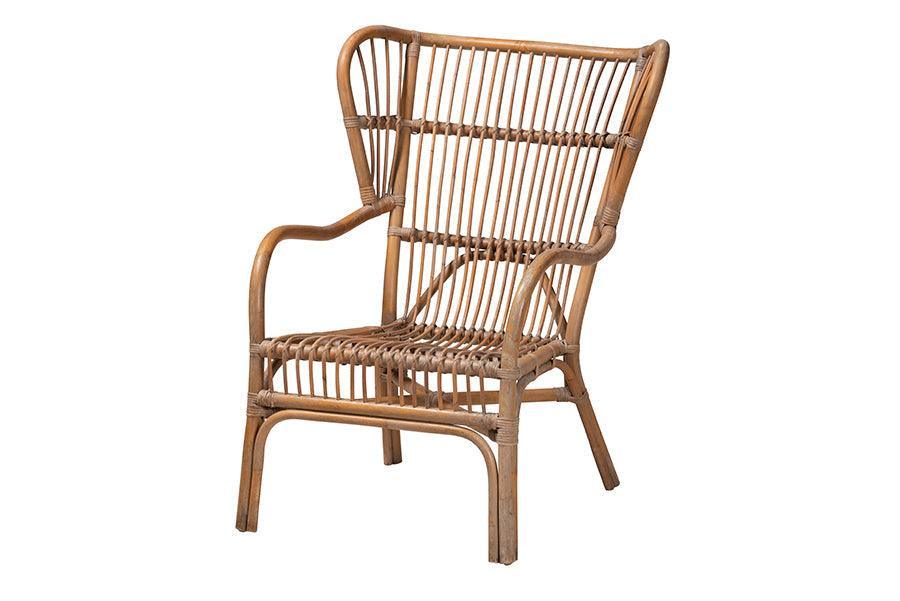 Lamaria Modern Bohmenian Natural Brown Antique Rattan 2-Piece Chair and Footstool Set FredCo