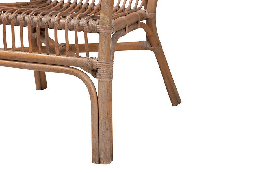 Lamaria Modern Bohmenian Natural Brown Antique Rattan 2-Piece Chair and Footstool Set FredCo