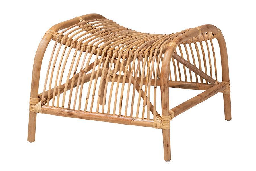 Lamaria Modern Bohmenian Natural Brown Antique Rattan 2-Piece Chair and Footstool Set FredCo