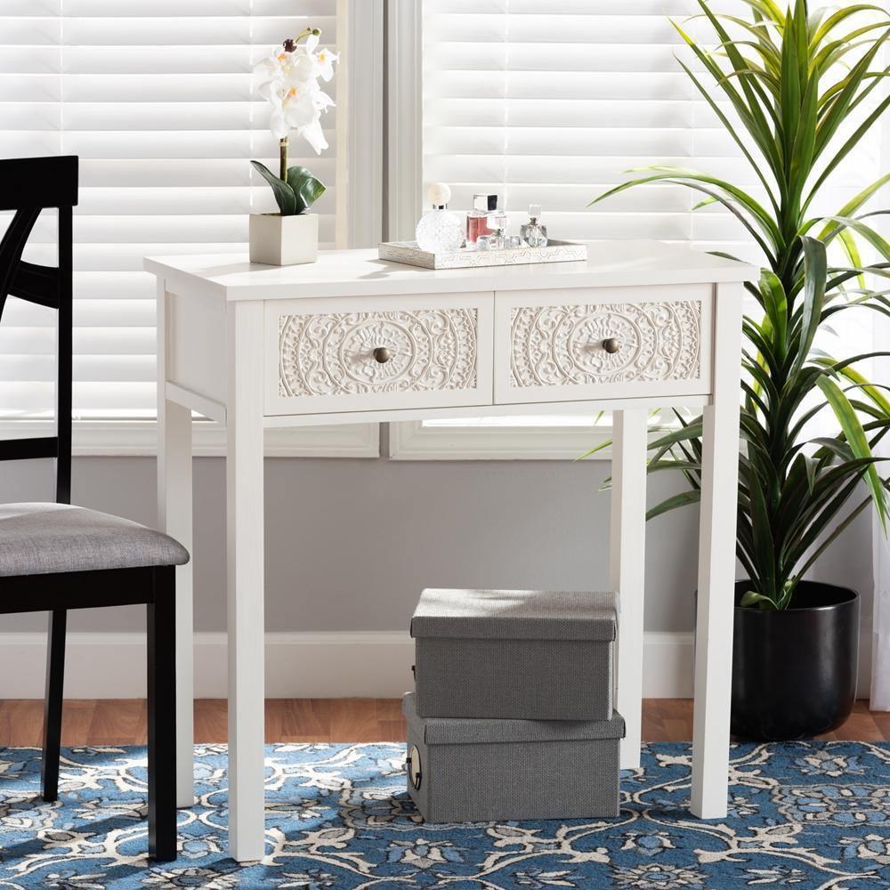 Lambert Classic and Traditional White Finished Wood 2-Drawer Console Table FredCo