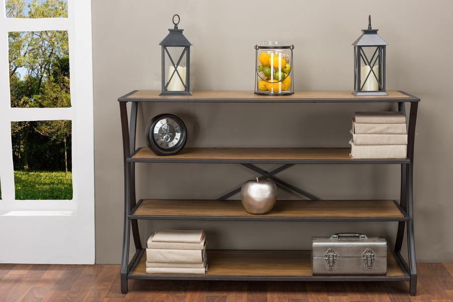 Lancashire Brown Wood & Metal Console Table FredCo