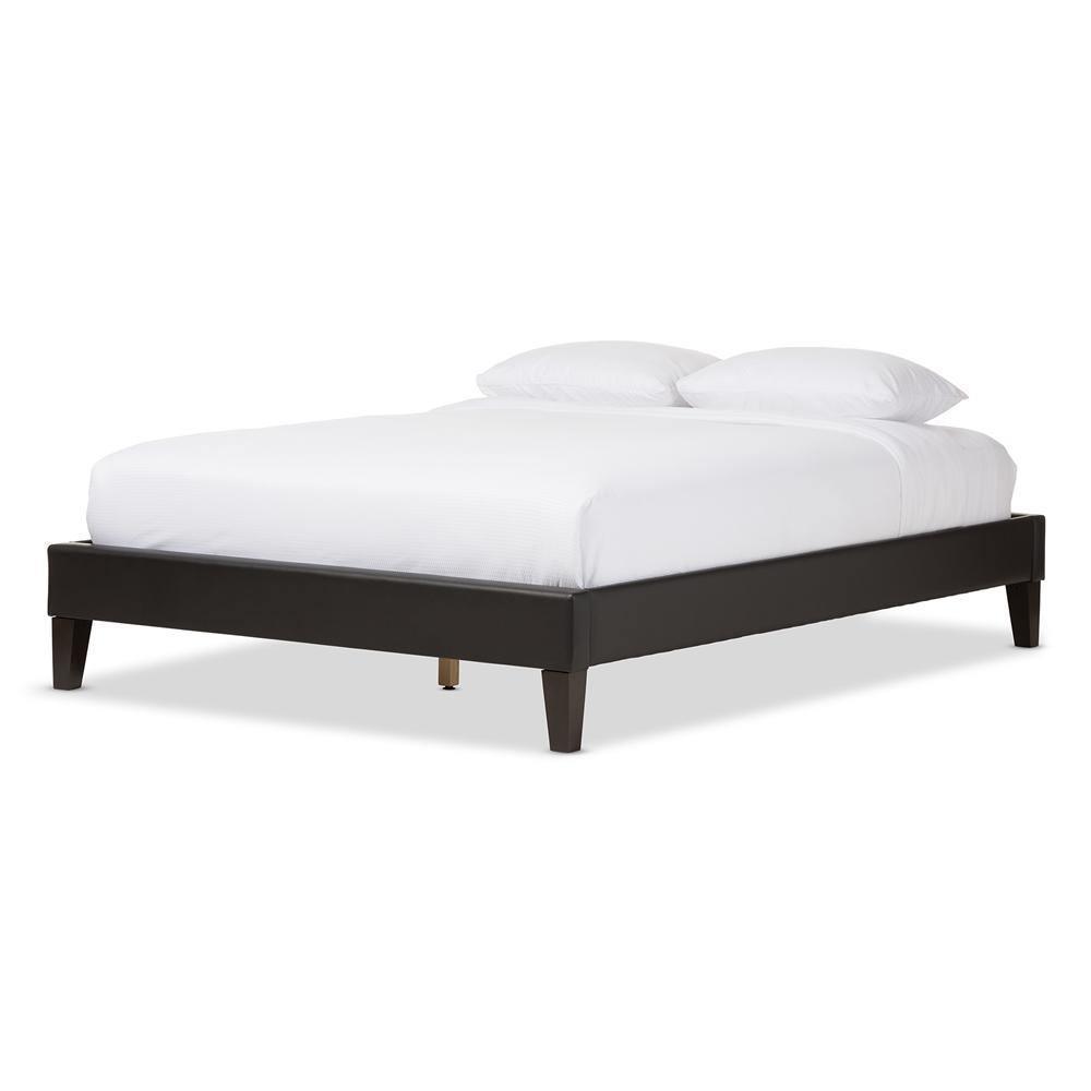 Lancashire Modern and Contemporary Black Faux Leather Upholstered Queen Size Bed Frame with Tapered Legs FredCo