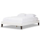 Lancashire Modern and Contemporary White Faux Leather Upholstered Queen Size Bed Frame with Tapered Legs FredCo