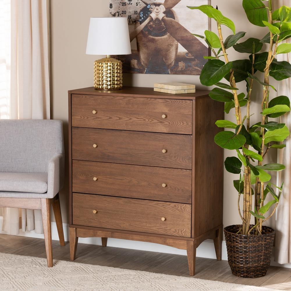 Landis Mid-Century Modern Ash Walnut Finished Wood 4-Drawer Chest FredCo
