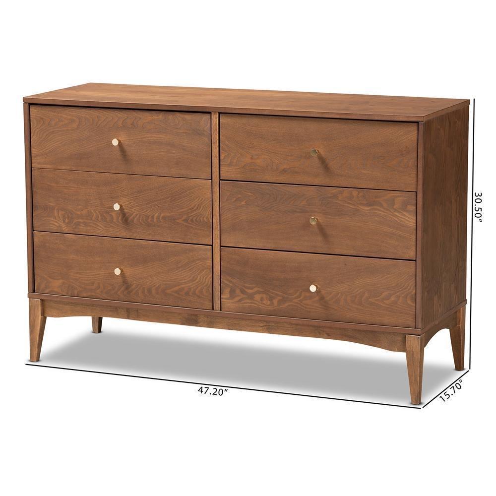 Landis Mid-Century Modern Ash Walnut Finished Wood 6-Drawer Dresser FredCo