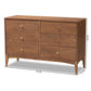 Landis Mid-Century Modern Ash Walnut Finished Wood 6-Drawer Dresser FredCo