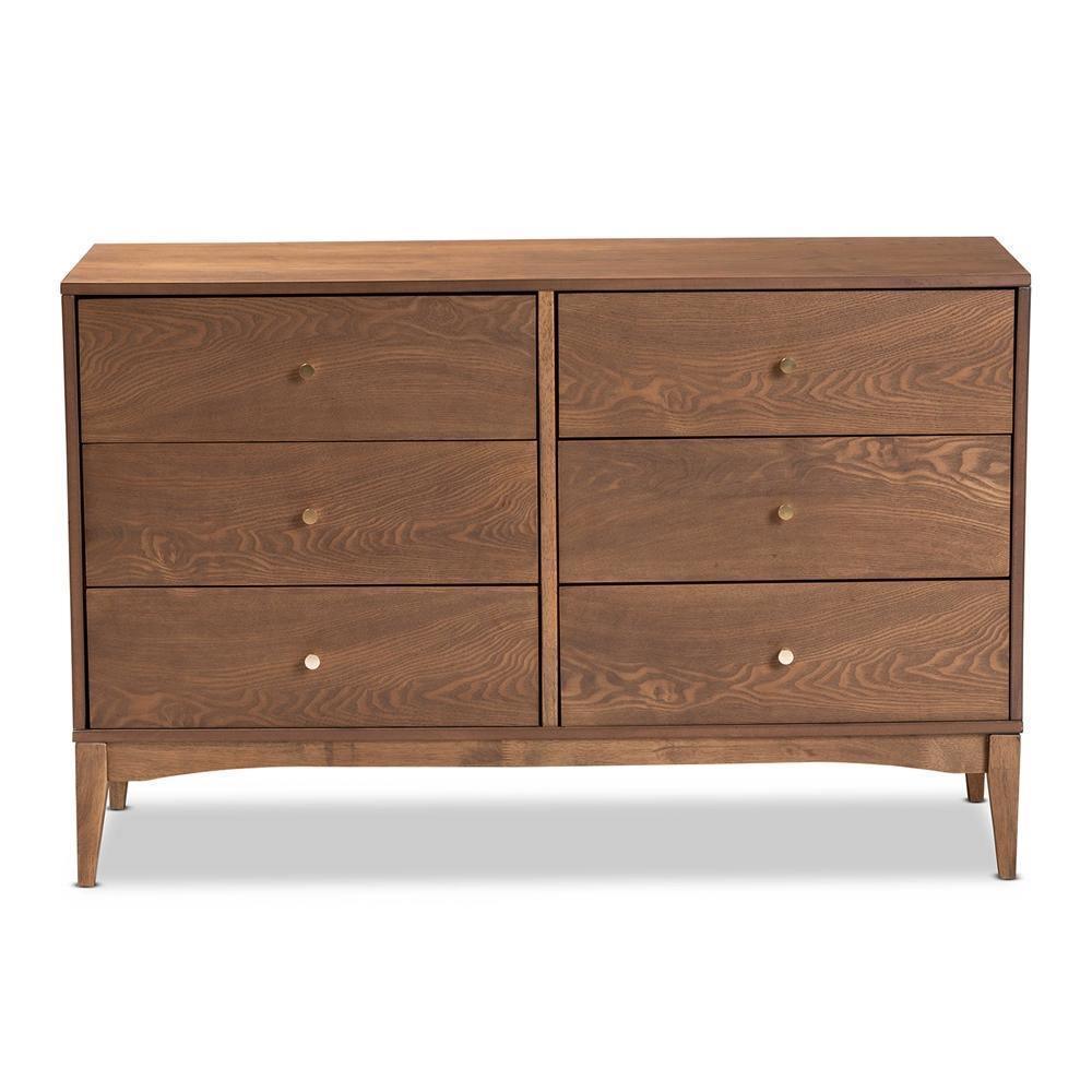 Landis Mid-Century Modern Ash Walnut Finished Wood 6-Drawer Dresser FredCo