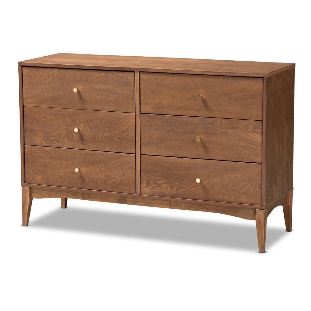 Landis Mid-Century Modern Ash Walnut Finished Wood 6-Drawer Dresser FredCo