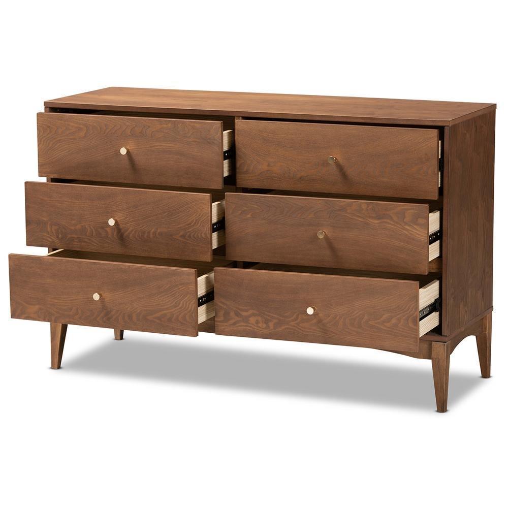 Landis Mid-Century Modern Ash Walnut Finished Wood 6-Drawer Dresser FredCo