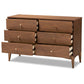Landis Mid-Century Modern Ash Walnut Finished Wood 6-Drawer Dresser FredCo