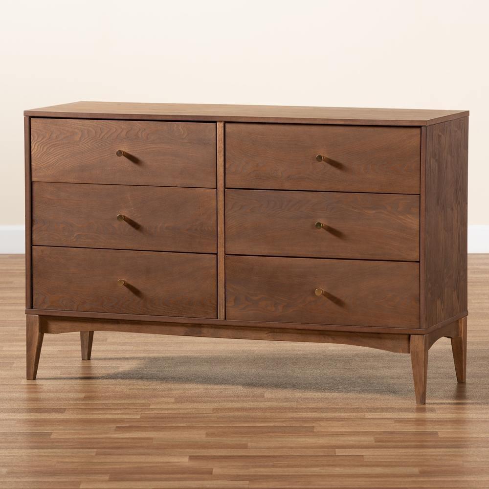 Landis Mid-Century Modern Ash Walnut Finished Wood 6-Drawer Dresser FredCo