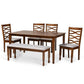 Lanier Modern and Contemporary Grey Fabric Upholstered and Walnut Brown Finished Wood 6-Piece Dining Set FredCo