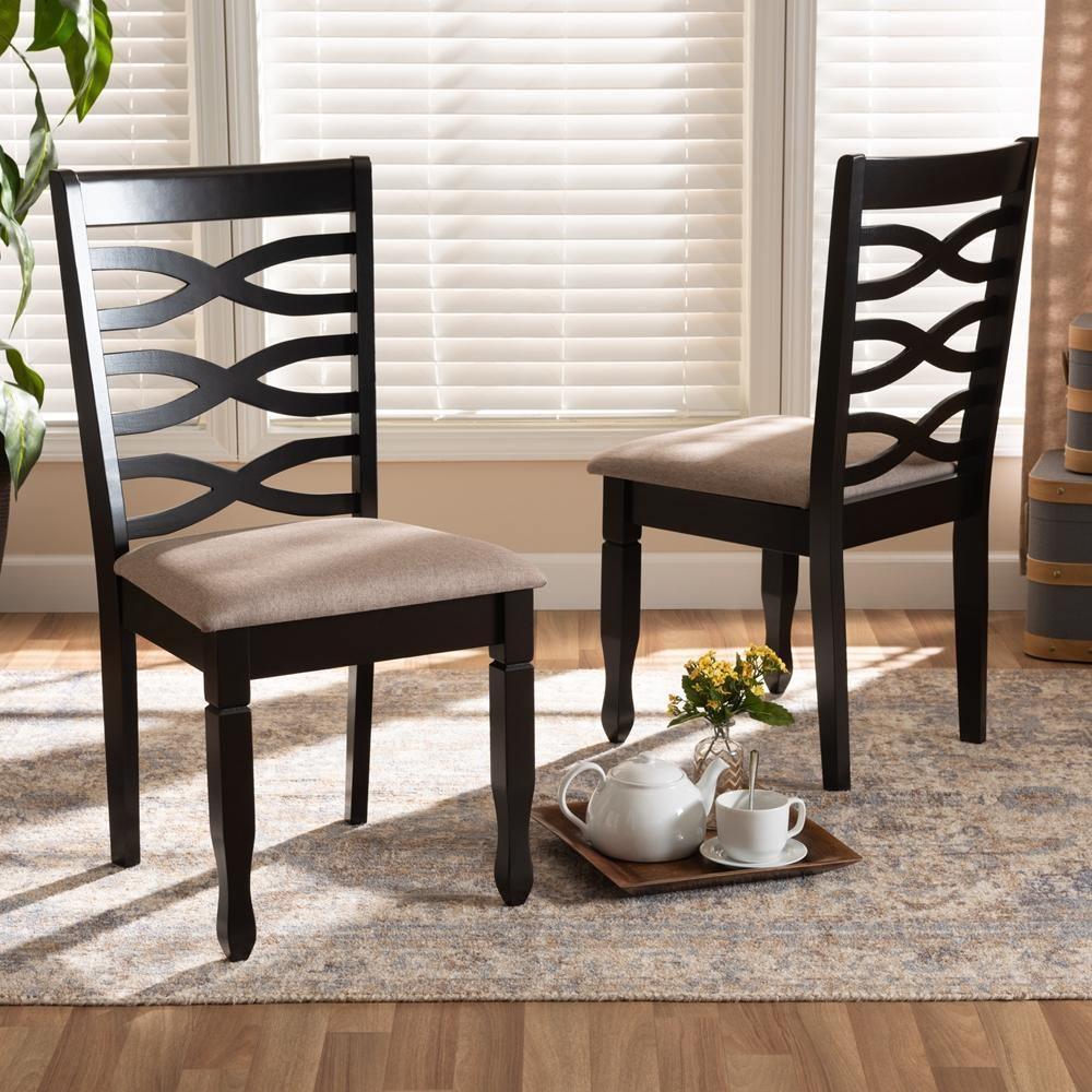 Lanier Modern and Contemporary Sand Fabric Upholstered Dark Brown Finished 2-Piece Wood Dining Chair Set FredCo
