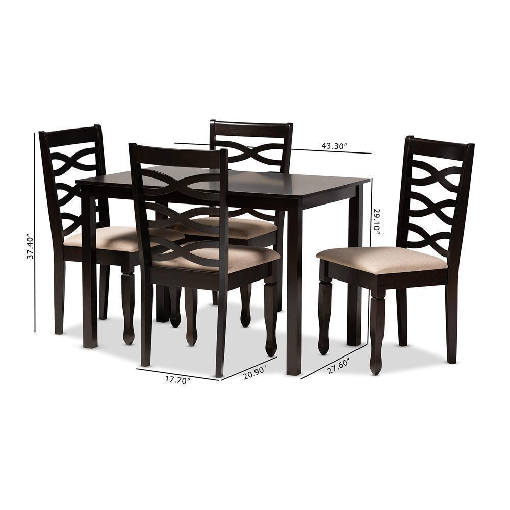 Lanier Modern and Contemporary Sand Fabric Upholstered Espresso Brown Finished Wood 5-Piece Dining Set FredCo