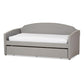 Lanny Modern and Contemporary Grey Fabric Nail Heads Trimmed Arched Back Sofa Twin Daybed with Roll-Out Trundle Guest Bed FredCo