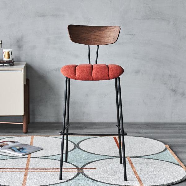Lara Bar Stool w Wooden Back and Upholstered Seat CHMS024 BAR RED FredCo